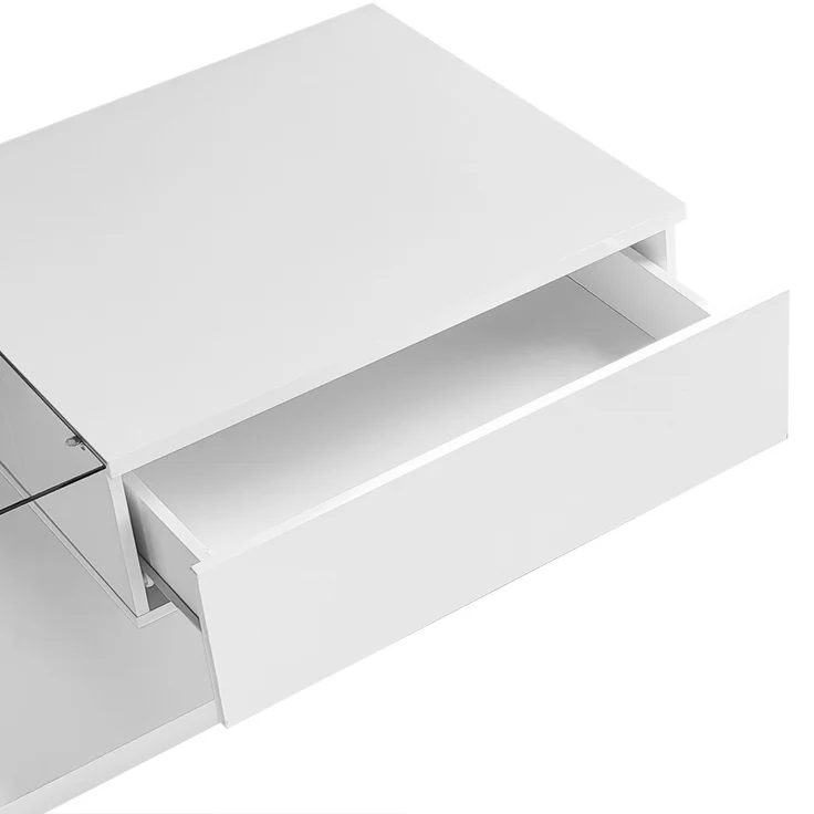 Couchtisch, Spanplatte mit Glasplatte & LED-Beleuchtung, 105x55x32,5 cm, Weiß Hochglanz – Bild 9