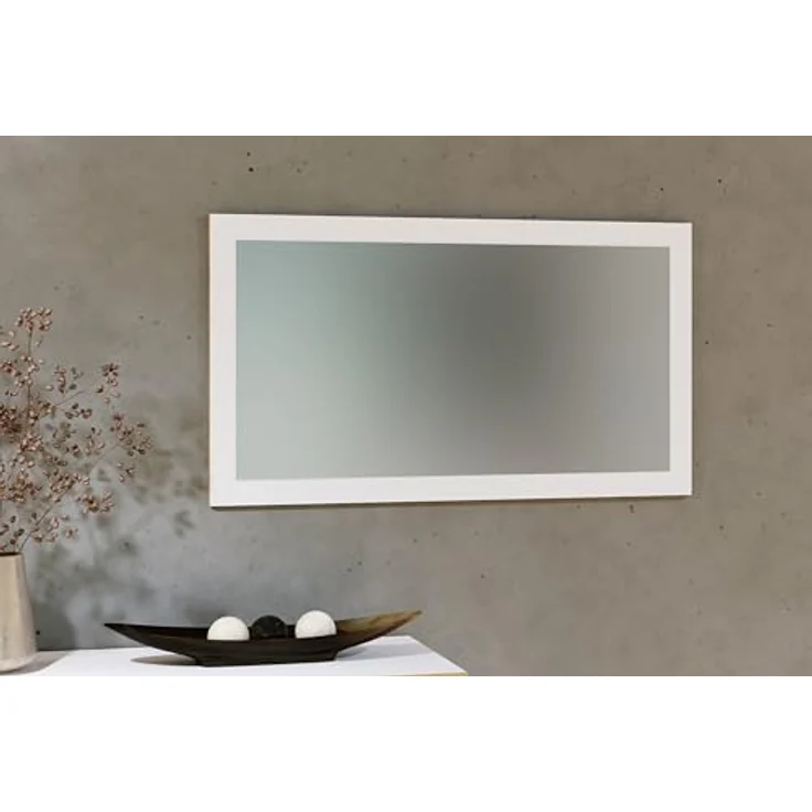 MID.YOU Wandspiegel Salia, rechteckig, weiß und Honigeiche, 80x45x2 cm, waagrecht montierbar, Glas und Holzwerkstoff – Bild 1