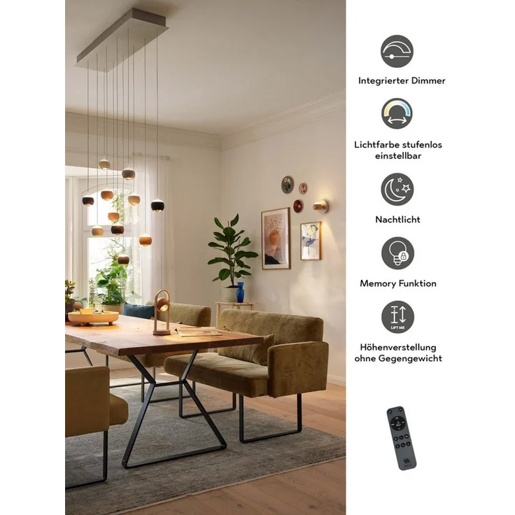 Musterring LED Pendelleuchte CANNON, 3-flammige LED Hängelampe 5W 500Lumen 2300-4000K CCT, CCT - über Fernbedienung, Dimmfunktion, Memoryfunktion, Nachtlichtfunktion, LED fest integriert, Farbwechsler, warmweiß - kaltweiß, mit Fernbedienung, stufenlos ... – Bild 2