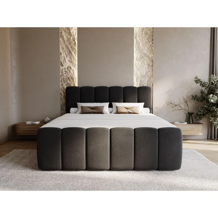GRAINGOLD Cloud Boxspringbett 180x200, Bett mit Bettkasten, Velour-Stoff, mit Kopfteil, Schwarz – Bild 4