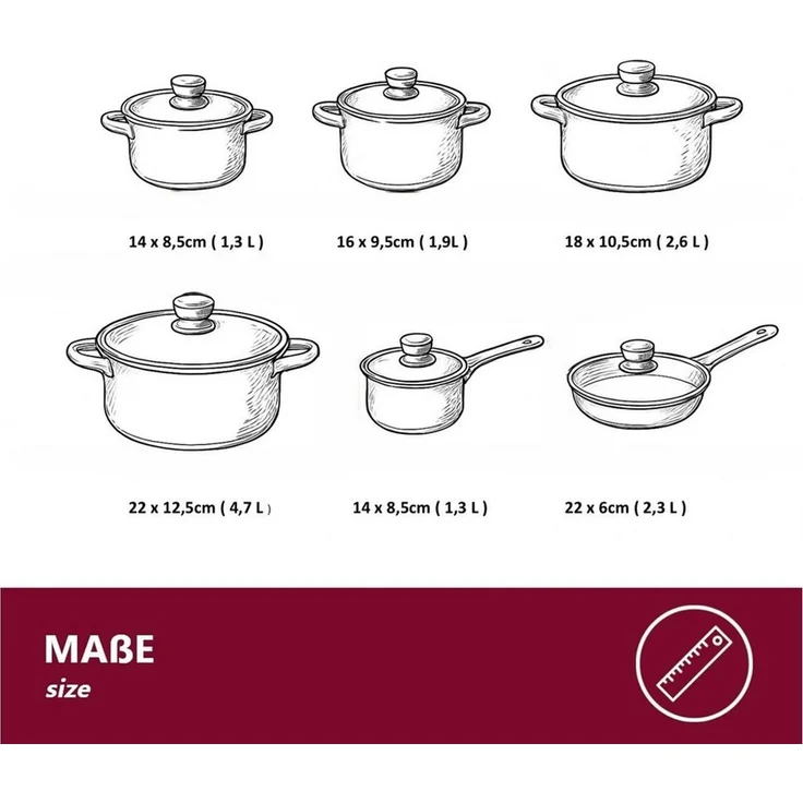 HOOZ Topf-Set Edelstahl Topfset 12-teilig – Für alle Herdarten inkl. Induktion, Edelstahl (Set, 5-tlg, 12-teiliges Edelstahl-Topfset für alle Herdarten inkl. Induktion), Für alle Herdarten inkl. Induktion, stapelbar & mit Glasdeckeln – Bild 1