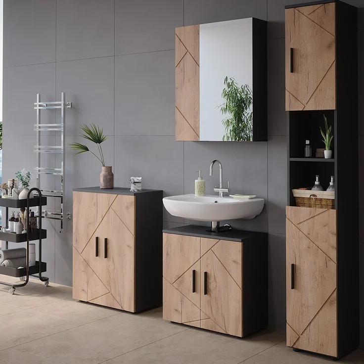 Badspiegelschrank Irma Anthrazit/Goldkraft Eiche 60 x 75 cm Vicco – Bild 4