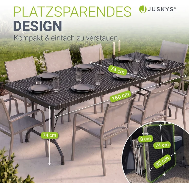 JUSKYS® Klappbarer Gartentisch Easyfold Schwarz - Wetterfester, Klapptisch mit Tragegriff, stabiler multifunktionaler Buffettisch, 180x74x74 cm, 200 kg belastbar – Bild 6