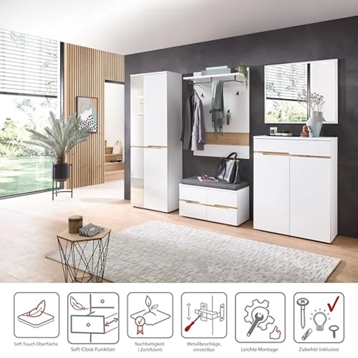 Memphis Schuhschrank in Weiß, Artisan Eiche Optik - Schuhregal mit viel Stauraum für Ihre Schuhe - 80 x 107 x 38 cm (B/H/T) – Bild 5