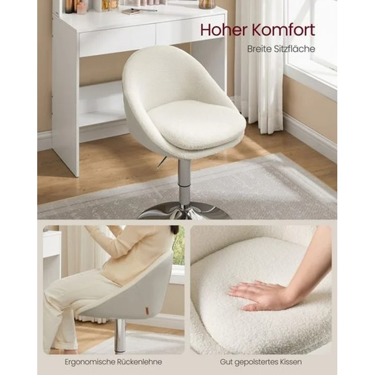 Vasagle Stuhl verstellbar, Schminkstuhl, Bürostuhl, drehbar, Barhocker mit Rückenlehne und Sockel, Stahl, für Theke, Büro, Schminktisch, Esszimmer – Bild 4