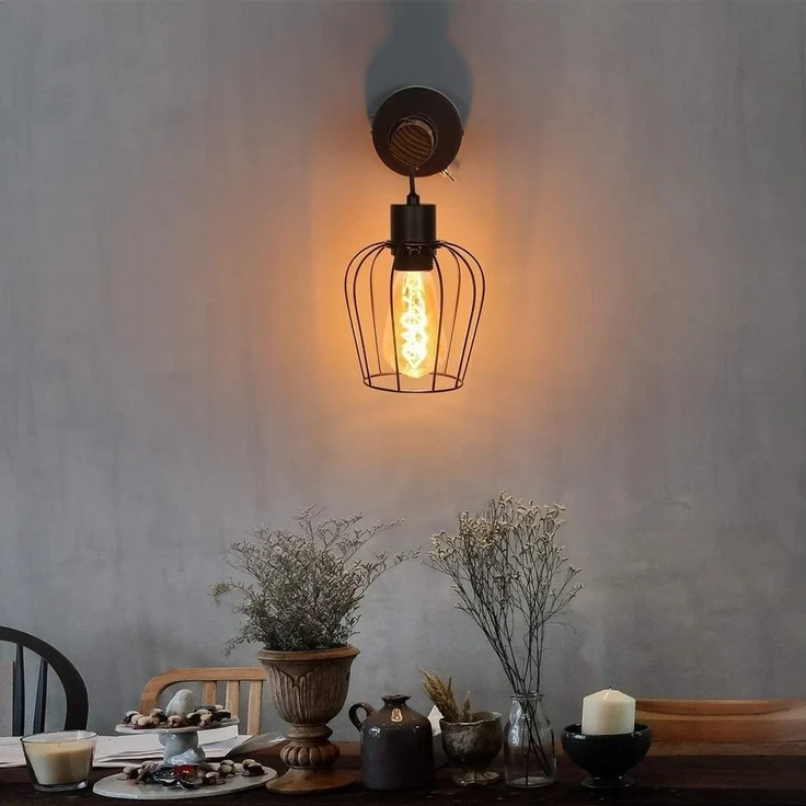 Nettlife Wandleuchte Holz Innen Wandlampe Vintage mit Schalter, mit Schalter, LED wechselbar, für Schlafzimmer Wohnzimmer Flur ein wunderbares Weihnachtsgeschenk – Bild 2