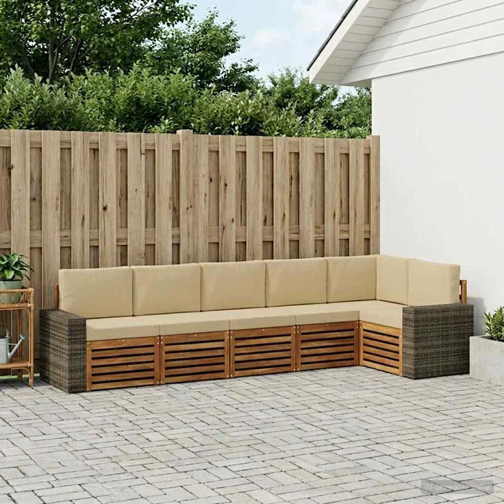 vidaXL Outdoor-Sofagarnitur 6 stk. 6-Sitzer Natur und Beige 3384429 – Bild 1