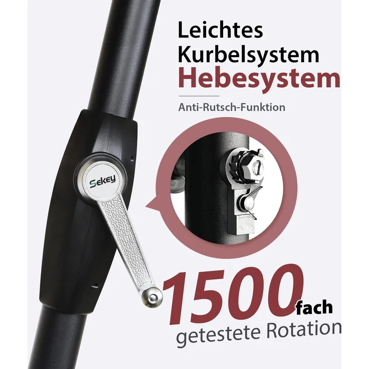 Sekey Sonnenschirm mit Kurbel und UV50+, knickbar, Aluminium grün, 200 × 300 cm – Bild 7