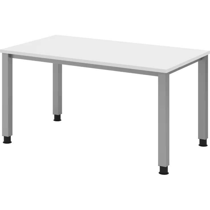bümö manuell höhenverstellbarer Schreibtisch 140x80 cm in weiß - PC Tisch höhenverstellbar & klein, höhenverstellbarer Tisch Büro, kleiner Computertisch verstellbar, QS-14-W – Bild 1