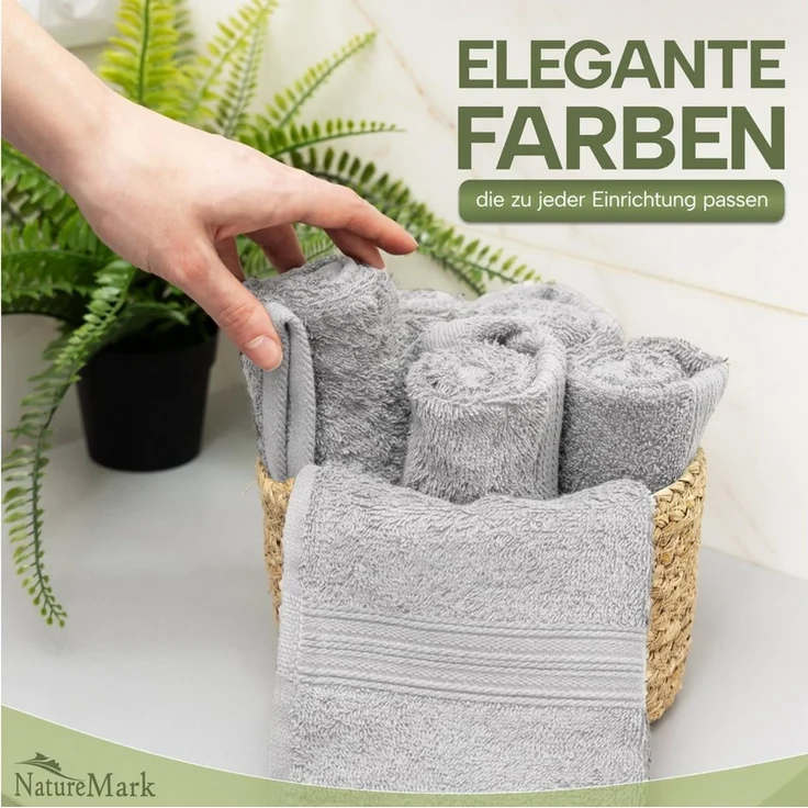 NatureMark Gästehandtuch Gästetuch 500gsm, 100% Baumwolle (12-St), Gästehandtuch Premium Qualität, 30x50cm, Silber grau – Bild 2