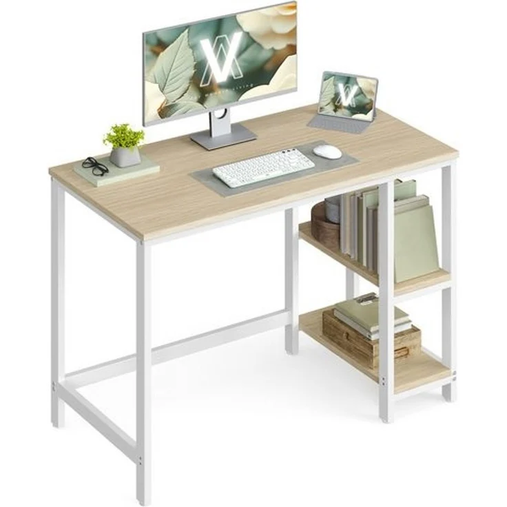 VASAGLE Tisch, Computertisch, Bürotisch, 100 x 50 x 76 cm, moderner Stil, für Arbeitszimmer, Schlafzimmer, Wohnzimmer, naturbeige-perlweiß – Bild 2
