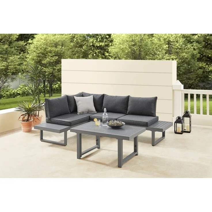 KONIFERA Gartenlounge-Set Hamburg, (Set, 14-tlg, Tisch:100x60x60/40cm,abnehmbare Rückenlehnen,individuell aufstellbar), höhenverstellbarer Tisch, inkl. Schutzhülle, Aluminiumgestell