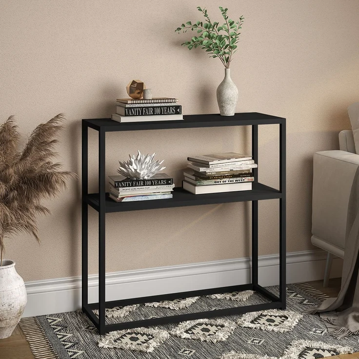 skølm 'Skadi' Konsolentisch mit zwei Ablagen, Metall, schwarz, 80x28x80 cm, Metallregal mit Stauraum – Bild 1