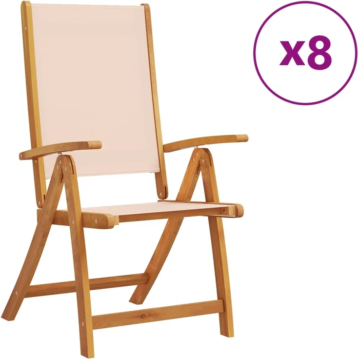 vidaXL Gartenstühle 8 Stk. Klappbar Massivholz Akazie und Textilene 3279237 – Bild 1