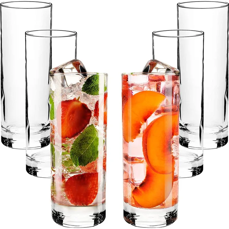 Highball-Gläser mit schwerem Boden, 6 Stück, klare hohe Trinkgläser für Wasser, Saft, Wein, Bier, Whiskey und Cocktails