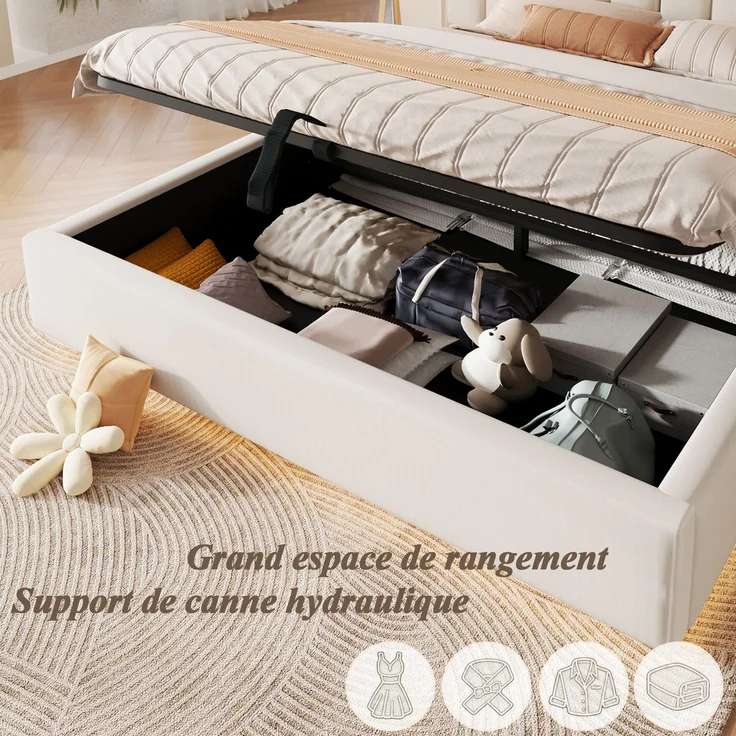 TavilaEcon Boxspringbett Polsterbett mit sicherer Matratzenfixierung & Abgerundete beige Liegefläche 180 × 200 cm – Bild 8
