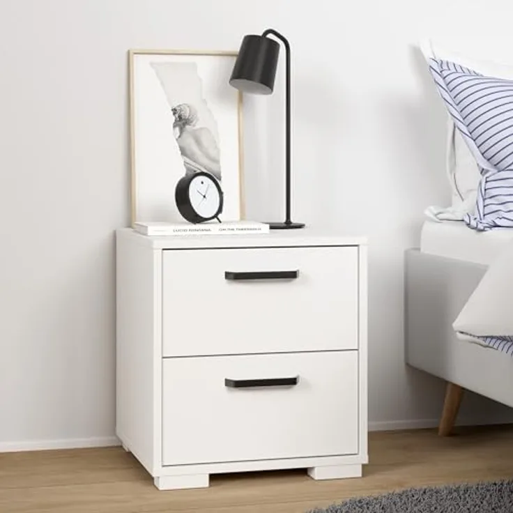 Tvilum Sofia Nachttisch mit 2 Schubladen in Weiß, 40 cm B x 39,6 cm T x 44,2 cm H