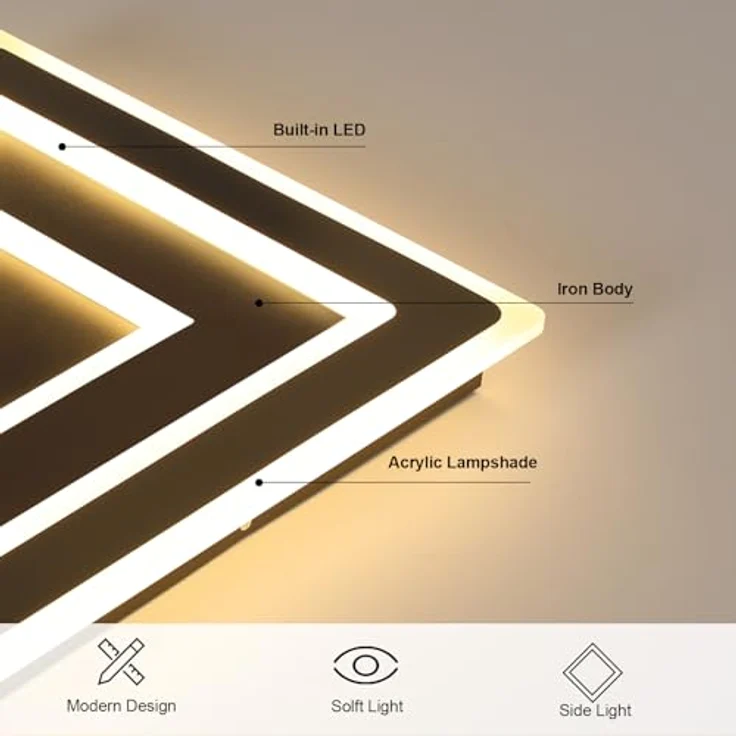 Comely LED Deckenleuchte Schwarz Quadrat für Wohnzimmer, 52W 5850LM 40cm Moderne Deckenlampe Quadratisch Deckenbeleuchtung Lampen für Schlafzimmer, Wohnzimmer, Warmes Licht 3000K – Bild 5