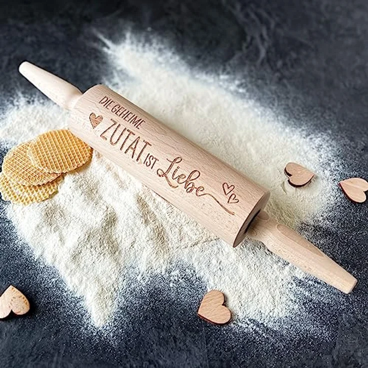 Spruchreif® Nudelholz Nudelholz mit Gravur, Teigroller aus Holz, Teigausroller Backzubehör, Nudelholz mit Prägung, tolle Geschenkidee – Bild 3