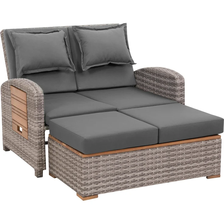 Greemotion 'Bahia Tobago' Rattan-Lounge mit Bettfunktion inkl. Hocker, Grau, 117 x 93 x 74 – Bild 2