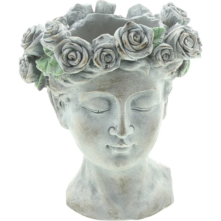 Dekoleidenschaft Blumentopf Büste "Rosenkrone" Pflanztopf, Pflanzgefäß, Pflanzschale, Gartendeko, in antiker Steinoptik aus Polyresin für Draußen – Bild 1