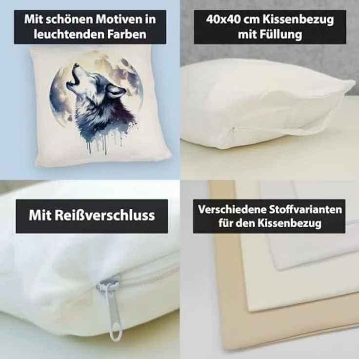 speecheese Dekokissen Wolf im Mondschein Kissen – Bild 4