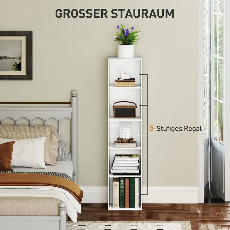 HOMCOM Bücherregal freistehendes Standregal mit verstellbaren Regalböden, Aktenregal für Wohnzimmer, Schlafzimmer, Büro 1-tlg, 30 x 24 x 133,5 cm, weiß – Bild 3