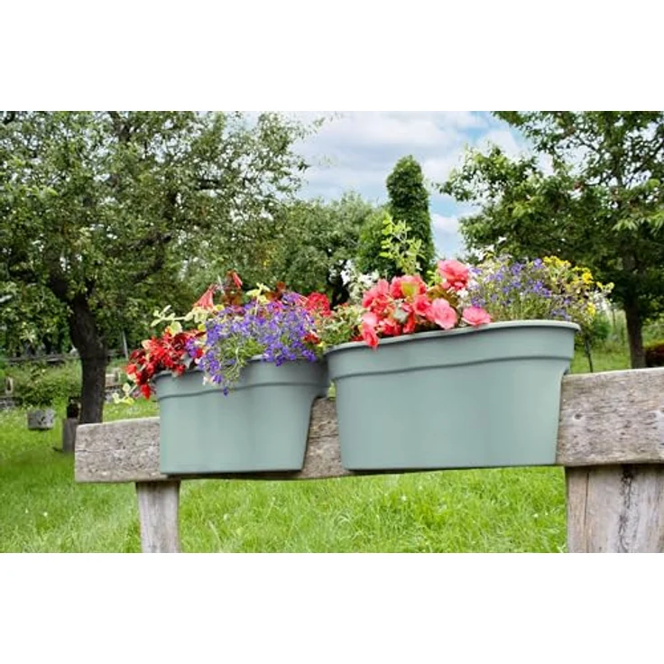 KHW Geländerkasten Flowerclip XL, 19 l Volumen, UV-beständiger Kunststoff, mintgrün, 2er-Set – Bild 8