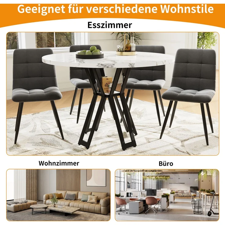 5-teilig mit großem Esstisch 100x100cm & 4 Samtstühlen, stabiler Metallrahmen, verstellbare Tischbeine, elegant & pflegeleich – Bild 6