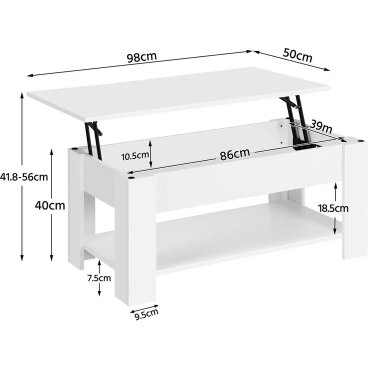 Yaheetech Couchtisch Höhenverstellbarer Kaffeetisch mit Verstecktem Stauraum und Ablage, Ausziehbarer Wohnzimmertisch Sofatisch für Wohnzimmer – Bild 3