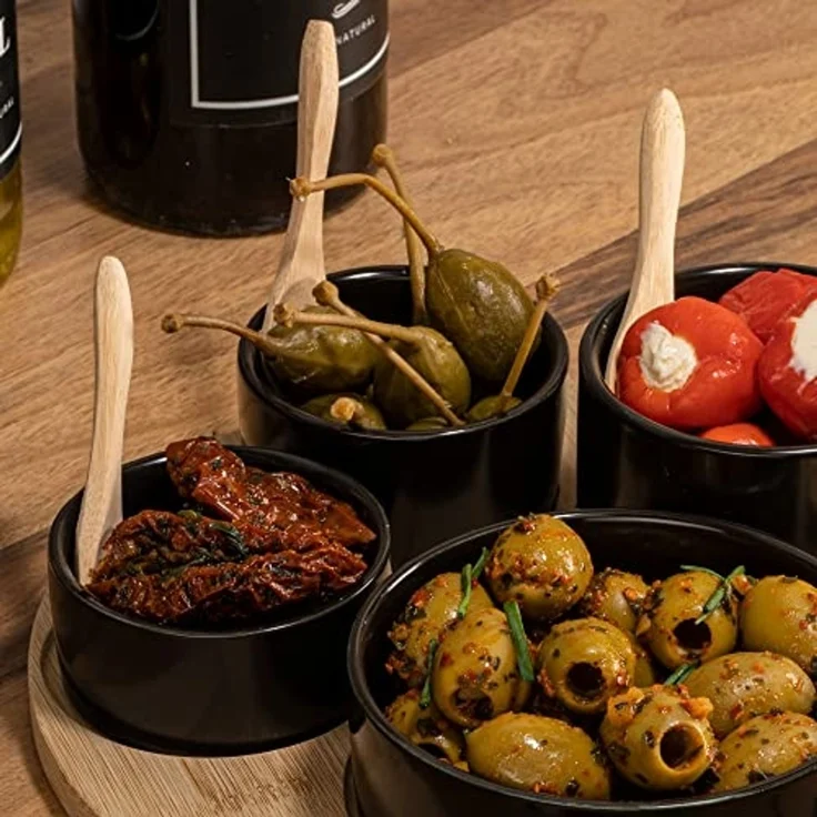 Moritz & Moritz Servierschale Schalen Set, Keramik, Bambus, (Set, 9-tlg), als Tapas Schalen und Dip Schälchen – Bild 6