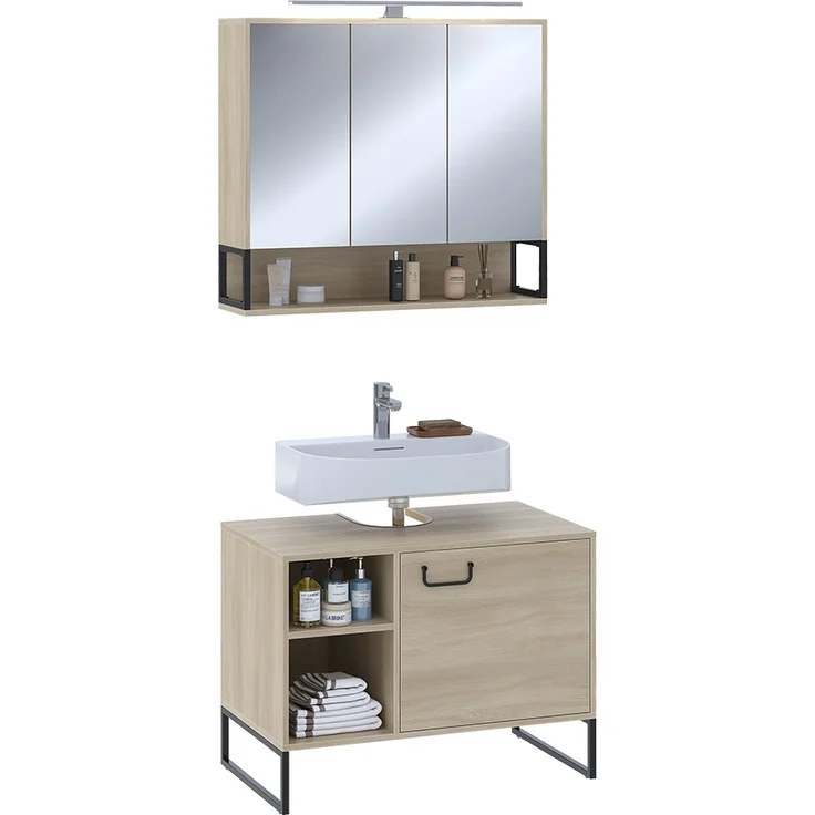 Badmöbel-Set Vionna Eiche/Schwarz 2 Teile Vicco – Bild 6