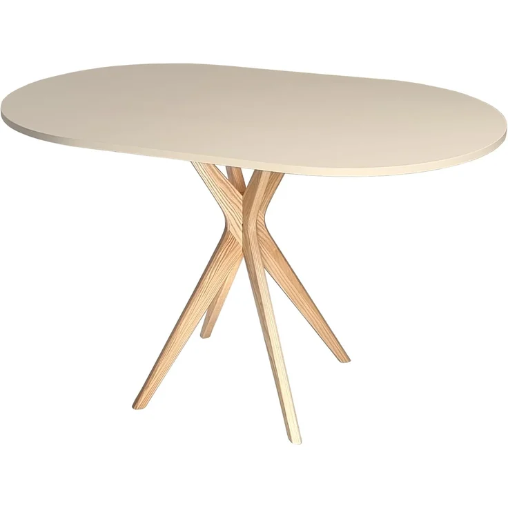 Ragaba ovaler Esstisch, MDF & Massives Eschenholz, 75x100 cm, Braun Beige – Bild 1