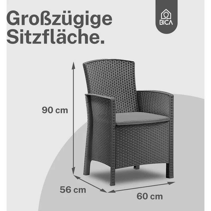 BICA Lido Balkonset 3-teilig, 2 Sessel, Beistelltisch und Sitzkissen, Graphit, Gartenmöbel-Set, Wetterfest – Bild 5