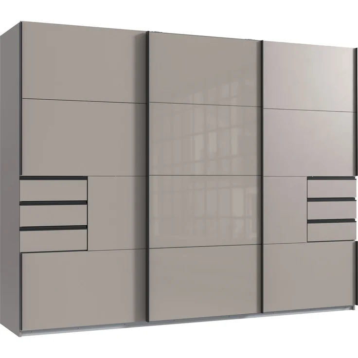 Schlafzimmer-Set >Tilburg< (5tlg.) Bett 168x92x210cm, Schrank, Kommoden, Saharagrau / Grafit – Bild 6