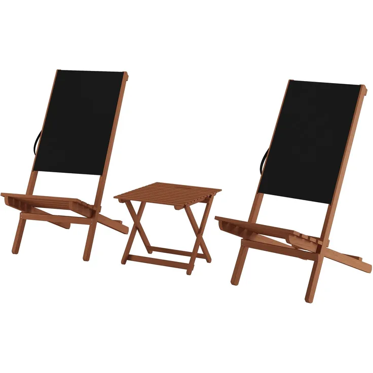 Wikingerstuhl-Set 2 Stühle mit Tisch Stofffarbe schwarz V-10-365