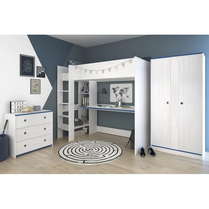 Jugendzimmer-Set >Smoozy 28a Blau< in Kiefer Weiss (Nachbildung)