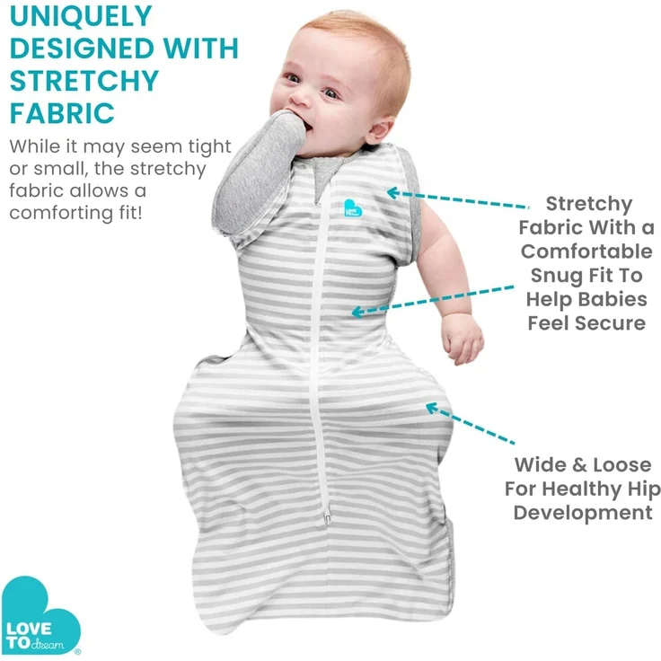 Love To Dream Swaddle Up Übergangssack Bamboo Lite, groß, 8,5–11 kg, grauer Punkt, eng anliegende Passform, abnehmbare Flügel, 1,0 Tog (20–24 °C), maschinenwaschbar, Von Hebammen empfohlen – Bild 10