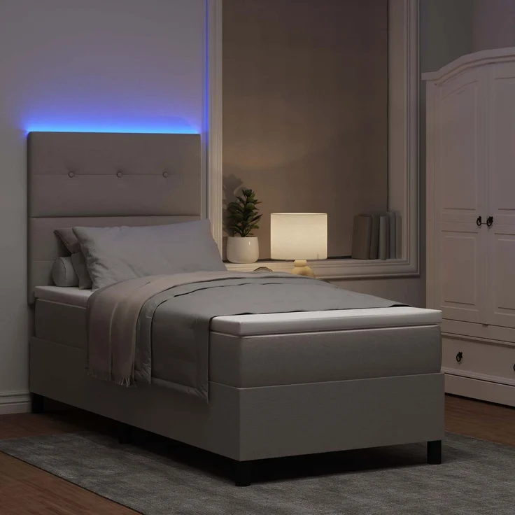 vidaXL Boxspringbett mit LED-Lichtleisten Taupe 80 x 200 cm Stoff 3342827 – Bild 3