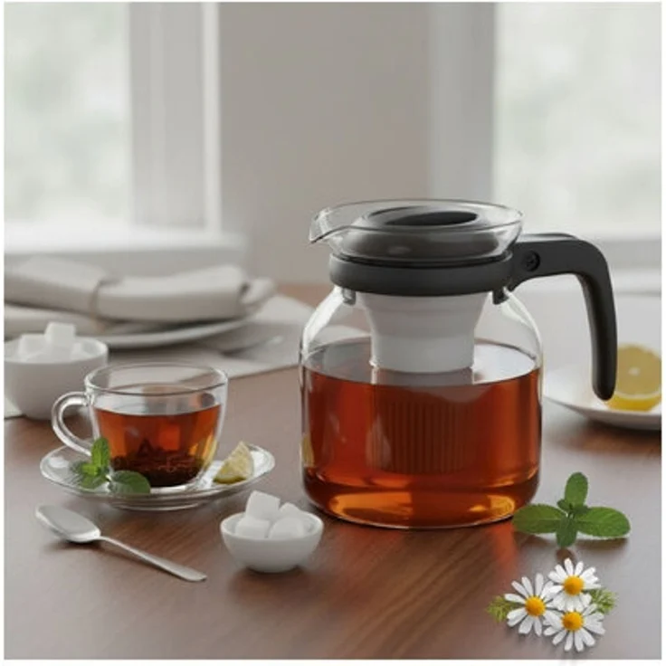 Teekanne Glaskanne 1200ml mit Teesieb Deckel und Griff eleganter Teegenuss – Bild 3