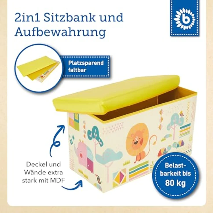Bieco 'Zoo' Aufbewahrungsbox mit Sitzbank 66L gelb – Bild 5