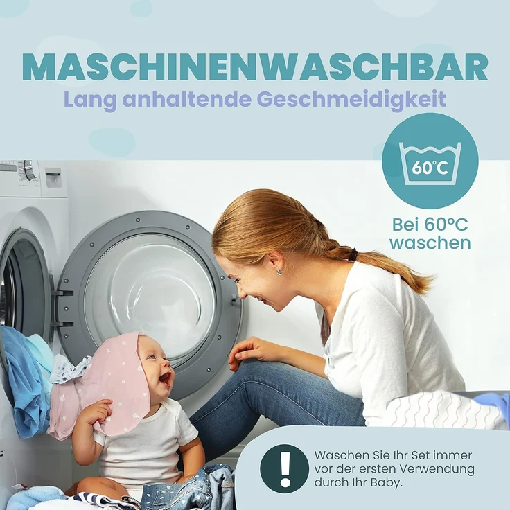 2X Spannbettlaken aus 100% Baumwolle mit Gummiband - 1X Matratzenschoner aus 100% wasserdichtem Material - 3er-Set - 55x90 cm - Rosa – Bild 7