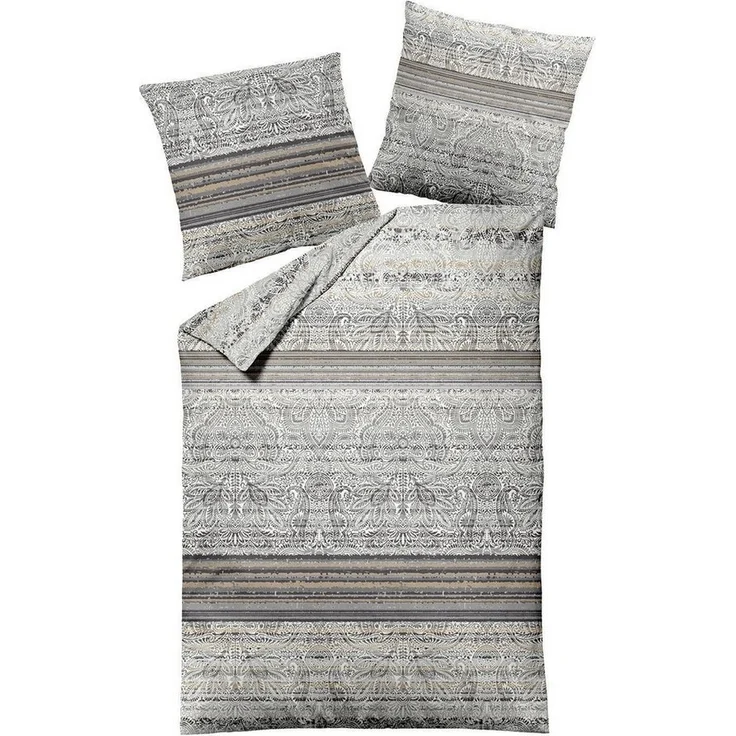 MONDO Bettwäsche ALCORA, Satin, 155 x 220 cm, Grau, Beige, Baumwolle, 2 teilig, mit Reißverschluss – Bild 2