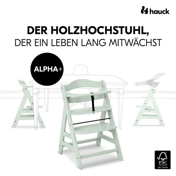 Hauck Hochstuhl Alpha Plus Mint - Charcoal, Mitwachsender Kinderhochstuhl mit Essbrett Click Tray & Sitzkissen – Bild 2