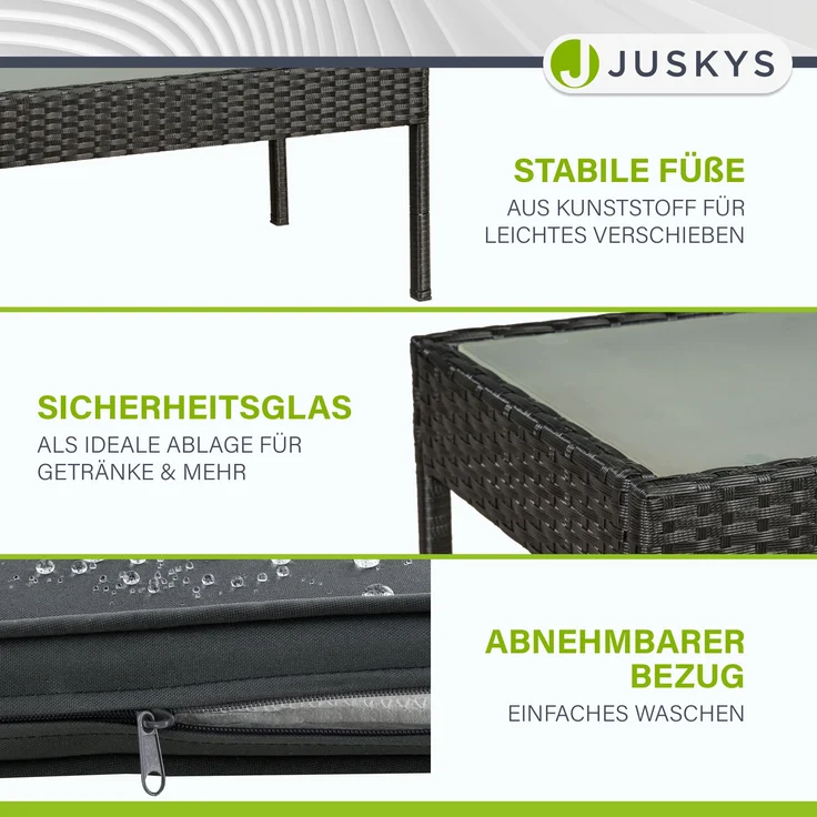 Juskys Polyrattan Gartenmöbel-Set Trinidad – Balkonmöbel-Set mit Tisch, Sofa & 2 Stühlen – Sitzgruppe für 4 Personen Schwarz mit Auflagen Dunkelgrau – Bild 8