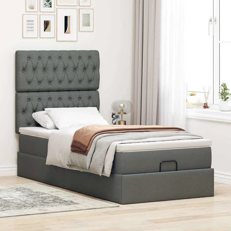 vidaXL Ottomane Bett mit Matratze & LEDs Dunkelgrau 90x200 cm Stoff 3314059 – Bild 4