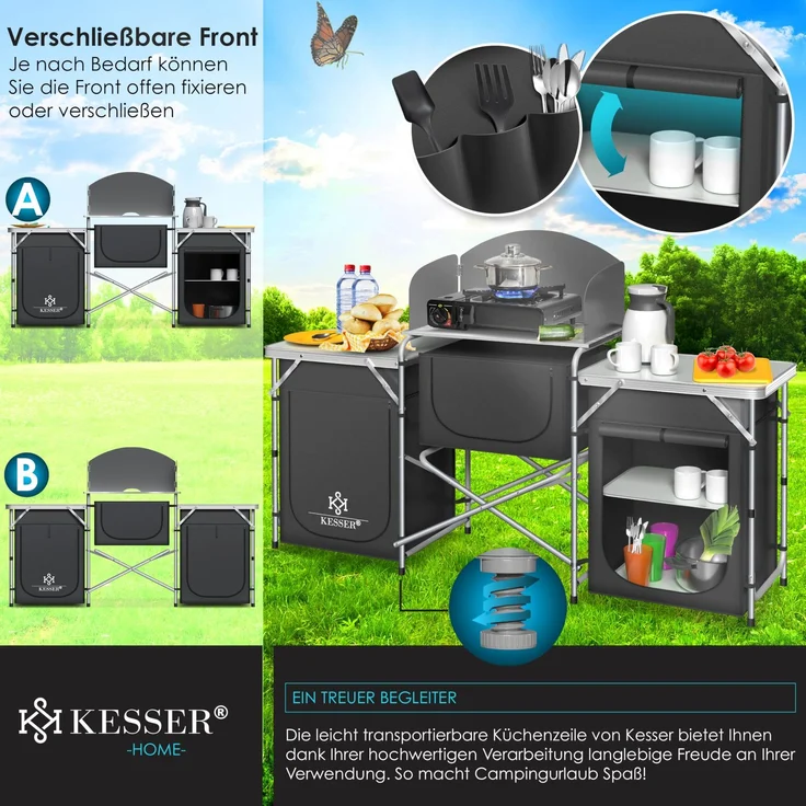 KESSER® Campingschrank, Campingküche mit Aluminiumgestell, inkl. Tragetasche , Kocherschrank für Camping , Campingmöbel , Outdoor Typ Big (Anthrazit) – Bild 8
