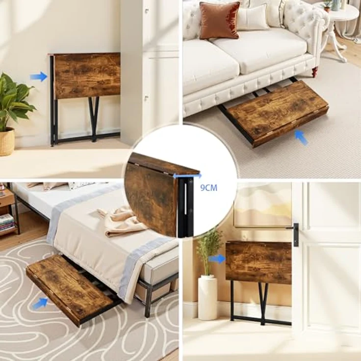 MEUBLE COSY Klapptisch mit Rollen Kleiner Klappbarer Schreibtisch Laptoptisch aus Holz und Metall Computertisch fürs Büro, Wohnzimmer, Home Office, Industrial Style, Braun – Bild 5