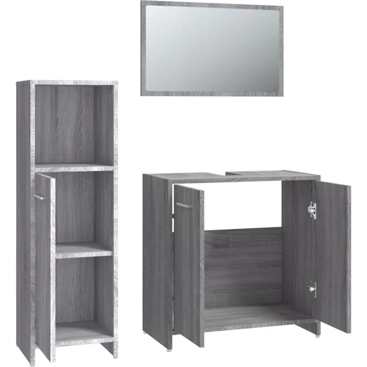 vidaXL 3-tlg. Badmöbel-Set Grau Sonoma Holzwerkstoff 3154407 – Bild 5