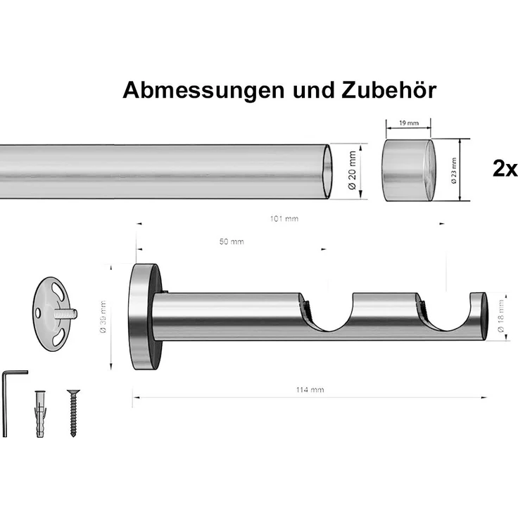 Garduna Gardinenstange Ø 20mm Innenlauf Komplettset inkl. X-Gleiter in Profilfarbe, 2-läufig, kürzbar, Metall, 2-lauf, 1-lauf, Gardinenstange, 20mm, Innenlauf, Gardinenschiene – Bild 2